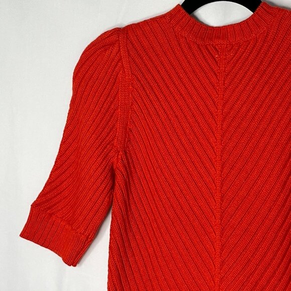 La Vie Rebecca Taylor Cable Knit 1/2 Sleeve Ribbed‎ Crew Neck Sweater Red Medium - Picture 6 of 10